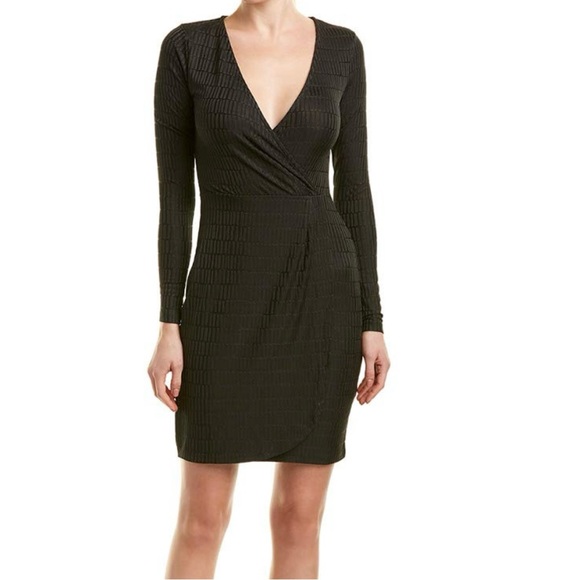 French Connection Dresses & Skirts - French Connection Linear Jacquard Graphite V-Neck Long Sleeve Black Midi Dress